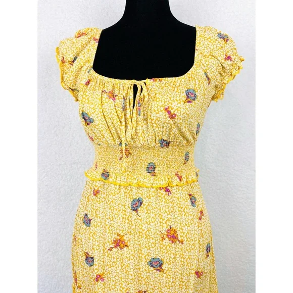 ALL IN FAVOR • Yellow Floral Ruffle Mini Dress, XS - Picture 12 of 16
